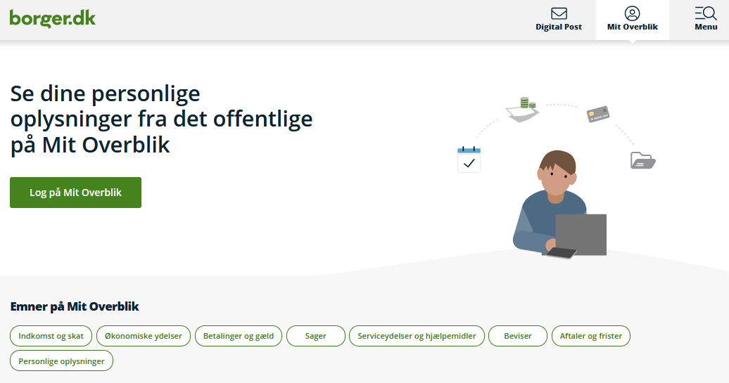 Screenshot of introductory page on borger.dk about Mit Overblik